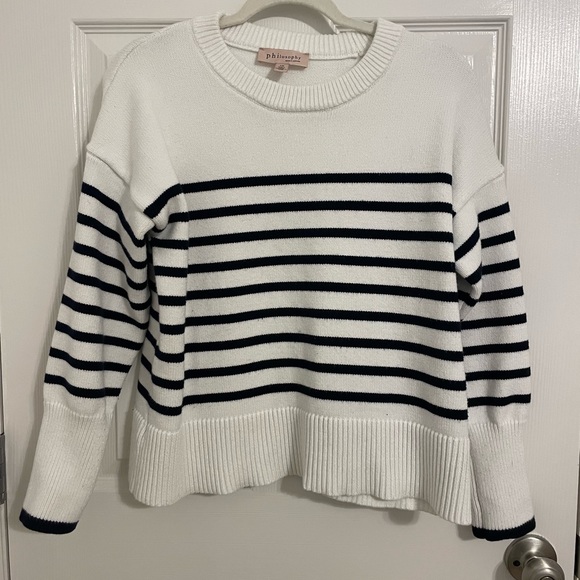 Philosophy Sweaters - Philosophy White and Black Striped Crewneck Sweater